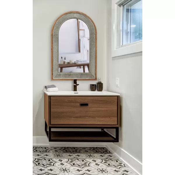 imageKate and Laurel Deely Rustic Wood and Metal Framed Arch Mirror 24 x 36 Farmhouse Decorative Mirror for Wall