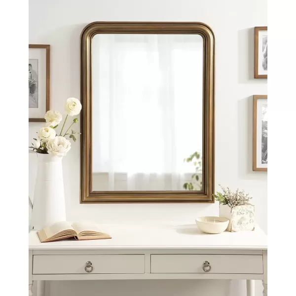 imageKate and Laurel Kinsman Traditional Rounded Arched Wall Mirror 26 x 36 Gold Decorative Contemporary Tall Wood Mirror with Radius Corners for Vertical or Horizontal DisplayGold