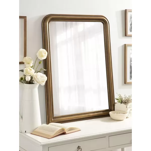 imageKate and Laurel Kinsman Traditional Rounded Arched Wall Mirror 26 x 36 Gold Decorative Contemporary Tall Wood Mirror with Radius Corners for Vertical or Horizontal DisplayGold