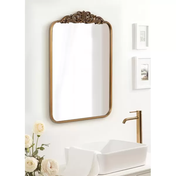 imageKate and Laurel Laubry Vintage Ornate Round Rectangle Mirror with Slim Frame Resin Crown and Soft Curvature 20x30 SilverGold