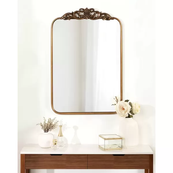 imageKate and Laurel Laubry Vintage Ornate Round Rectangle Mirror with Slim Frame Resin Crown and Soft Curvature 20x30 SilverGold