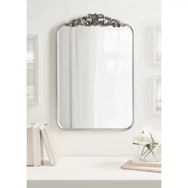 imageKate and Laurel Laubry Vintage Ornate Round Rectangle Mirror with Slim Frame Resin Crown and Soft Curvature 20x30 SilverSilver