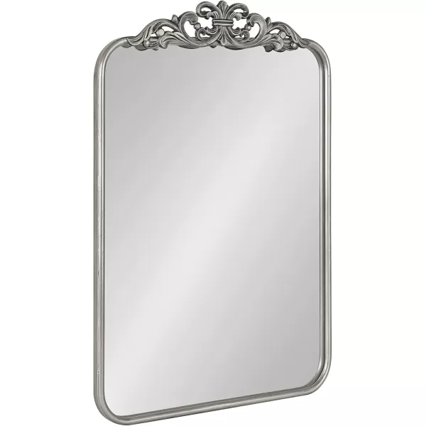 imageKate and Laurel Laubry Vintage Ornate Round Rectangle Mirror with Slim Frame Resin Crown and Soft Curvature 20x30 SilverSilver