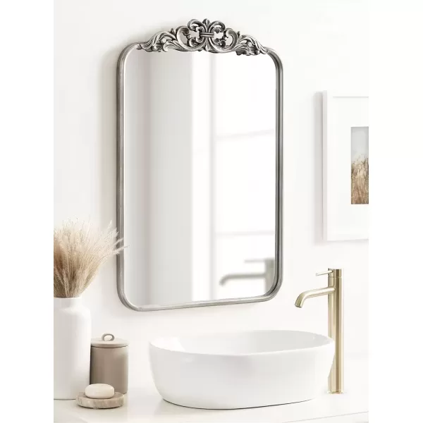 imageKate and Laurel Laubry Vintage Ornate Round Rectangle Mirror with Slim Frame Resin Crown and Soft Curvature 20x30 SilverSilver