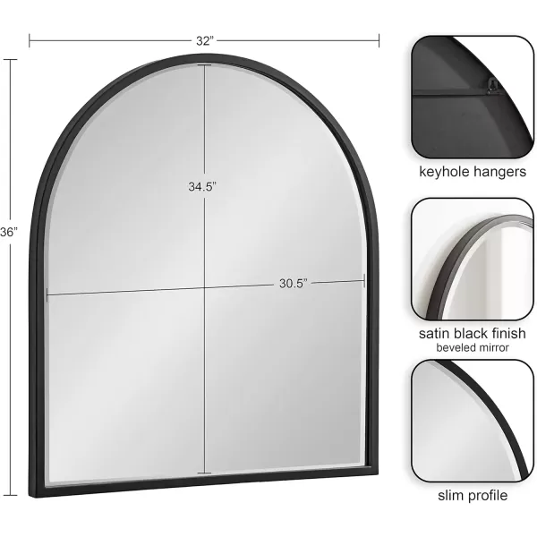 imageKate and Laurel McLean Modern Arched Metal Framed Wall Mirror 32 x 36 Black Minimal Decorative Mirror with Rounded Arch Shape for Stunning Wall Home DecorBlack