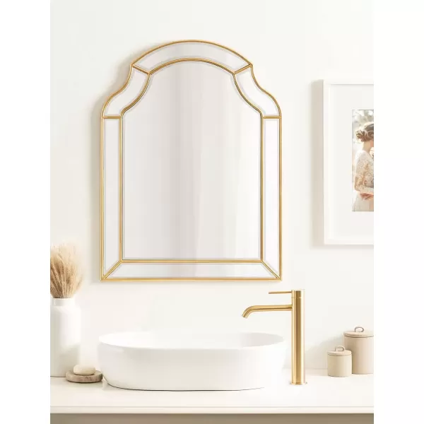 imageKate and Laurel Pinchot Glam Arched Wall Mirror 24 x 32 Gold Sophisticated Scalloped Arch Mirror for Wall Decor with Overlay and Dimensional DesignGold