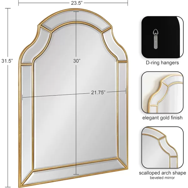 imageKate and Laurel Pinchot Glam Arched Wall Mirror 24 x 32 Gold Sophisticated Scalloped Arch Mirror for Wall Decor with Overlay and Dimensional DesignGold