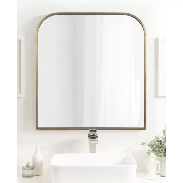 imageKate and Laurel Valenti Contemporary Metal Wide Arched Wall Mirror 28 x 30 Black Sophisticated Modern Transitional Round Arch Mirror with Narrow FrameGold