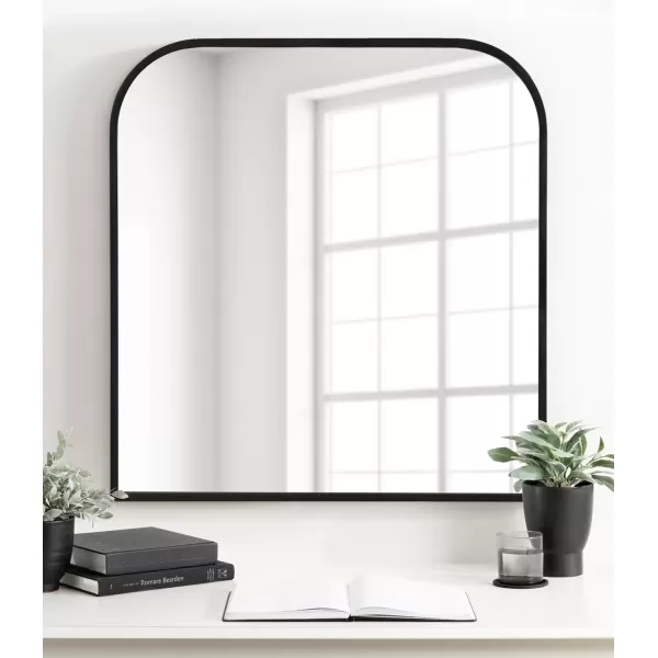 imageKate and Laurel Valenti Contemporary Metal Wide Arched Wall Mirror 28 x 30 Black Sophisticated Modern Transitional Round Arch Mirror with Narrow FrameBlack