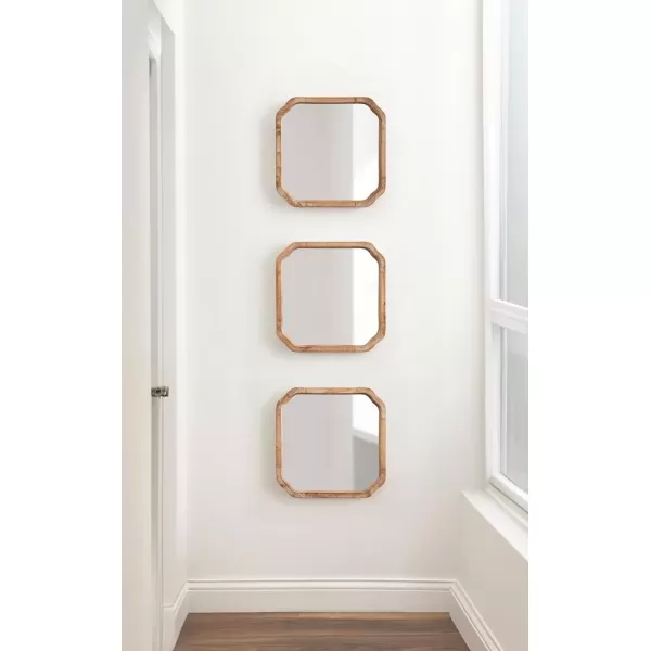 imageKate and Laurel Marston Modern Wooden Square Wall Mirror Set Set of 3 12 x 12 Rustic Brown Decorative ThreePiece Mirror Set for Use as Bathroom Mirror Decor or Gallery Wall Mirrors