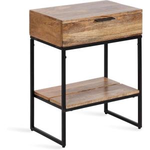 imageKate and Laurel Malone Modern Wooden Side Table with Metal Shelf 18 x 13 x 25 Natural Brown and Black Transitional Wood Nightstand with Storage Shelf BelowNaturalBlack