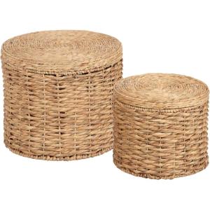 imageKate and Laurel Halm Modern Woven Rattan Round Storage Side Tables Set of 2 20 x 17 and 16 x 14 Natural Rattan LiftTop End Tables for Use as Hidden Storage Baskets or Small Ottoman Tables