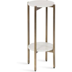 imageKate and Laurel Moxley Transitional Round Tiered Side Table with Natural Marble and Solid Mango Wood Tabletops for Living Room Decor 11x11x25 Walnut BrownGoldGold