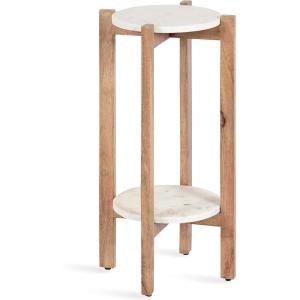 imageKate and Laurel Moxley Transitional Round Tiered Side Table with Natural Marble and Solid Mango Wood Tabletops for Living Room Decor 11x11x25 Walnut BrownGoldNatural