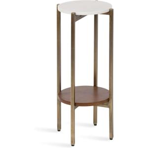imageKate and Laurel Moxley Transitional Round Tiered Side Table with Natural Marble and Solid Mango Wood Tabletops for Living Room Decor 11x11x25 Walnut BrownGoldWalnut BrownGold