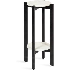 imageKate and Laurel Moxley Transitional Round Tiered Side Table with Natural Marble and Solid Mango Wood Tabletops for Living Room Decor 11x11x25 Walnut BrownGoldBlack