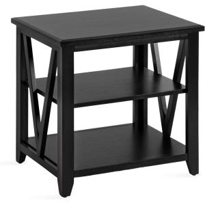 imageKate and Laurel Broadbridge Modern Tiered Rectangle Side Table 23 x 18 x 24 Light Natural Transtional ThreeTier Wooden Nightstand with Storage for Use as Living Room End TableBlack