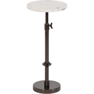 imageKate and Laurel Engles Traditional AdjustableHeight Pedestal Drink Table 10 x 10 x 30 White Marble and Gray Gunmetal Vintage Round Indoor Metal Plant Stand with Authentic Marble Tabletop