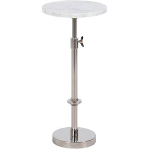 imageKate and Laurel Engles Traditional AdjustableHeight Pedestal Drink Table 10 x 10 x 30 White Marble and Silver Chrome Vintage Round Indoor Metal Plant Stand with Authentic Marble Tabletop
