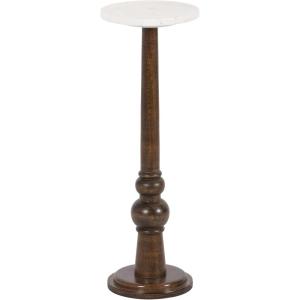 imageKate and Laurel Wegner Transitional Wood and Marble Round Drink Table 8 x 8 x 23 White Marble and Brown Modern Durable Pedestal Table for Use as Indoor Plant Stand or Decorative Mini TableBrown