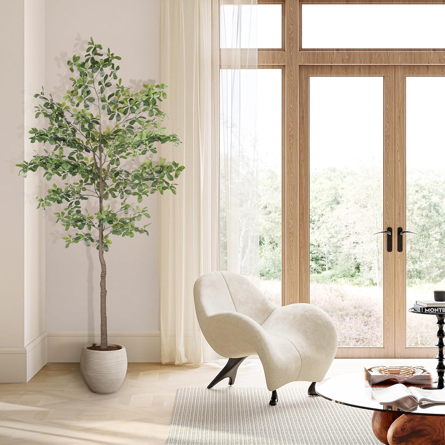 imageBlack Olive Tree 7ft  Faux Black Olive Tree with Natural Trunk and Realistic Leaves  Olive Trees Artificial Indoor for Modern Home Office House Living Room Decor