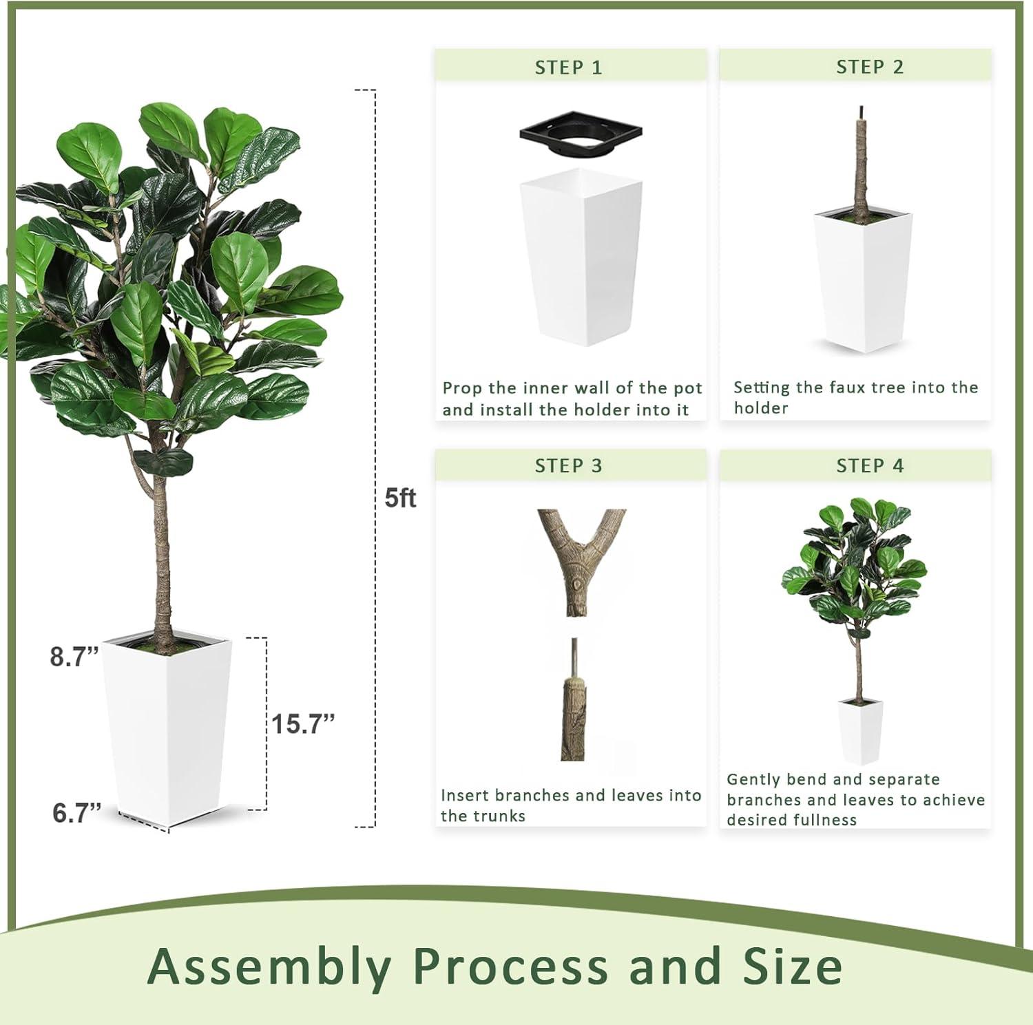 imageFiddle Leaf Fig Tree Artificial 5FT  Faux Fiddle Leaf Fig Tree with White Tall Planter  Fake Fig Tree with Fig Leaves  Artificial Tree for Indoor Outdoor House Home Office DecorWhite