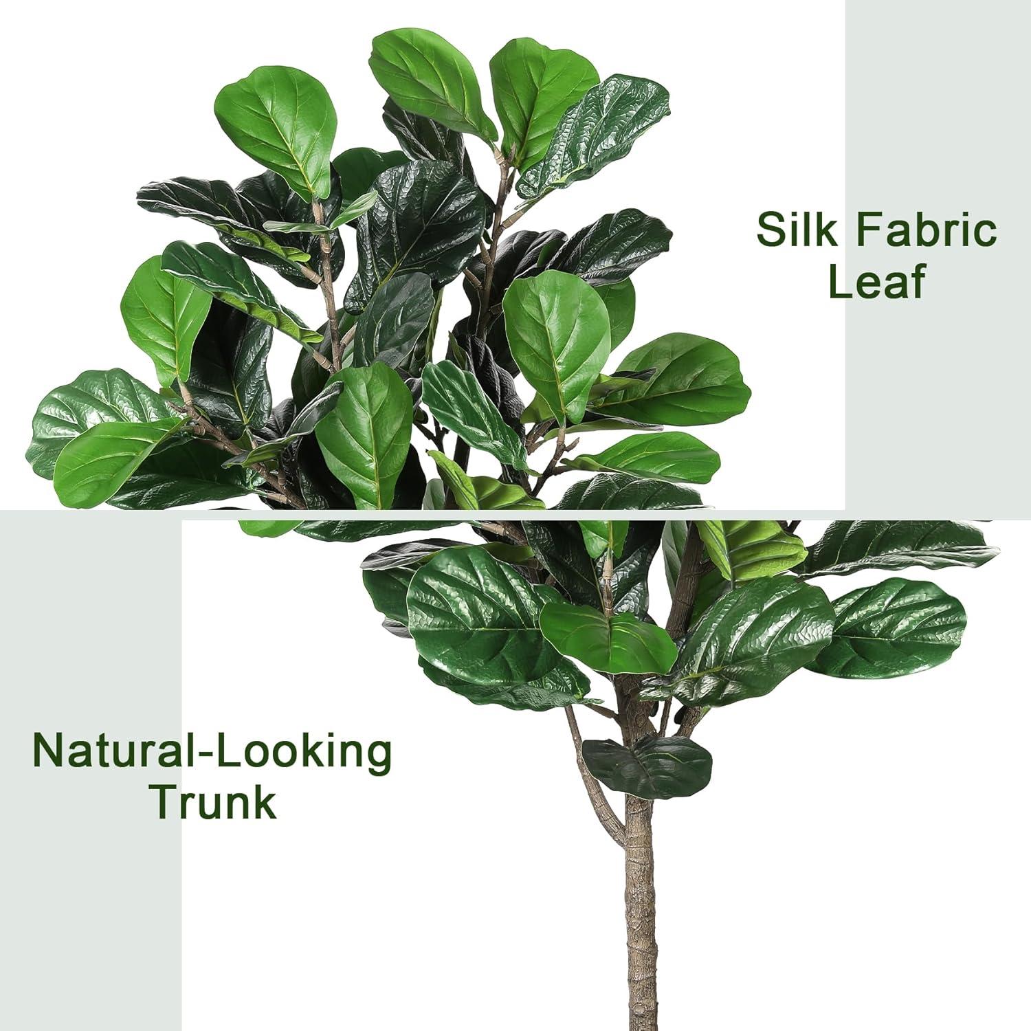 imageFiddle Leaf Fig Tree Artificial 5FT  Faux Fiddle Leaf Fig Tree with White Tall Planter  Fake Fig Tree with Fig Leaves  Artificial Tree for Indoor Outdoor House Home Office DecorWhite