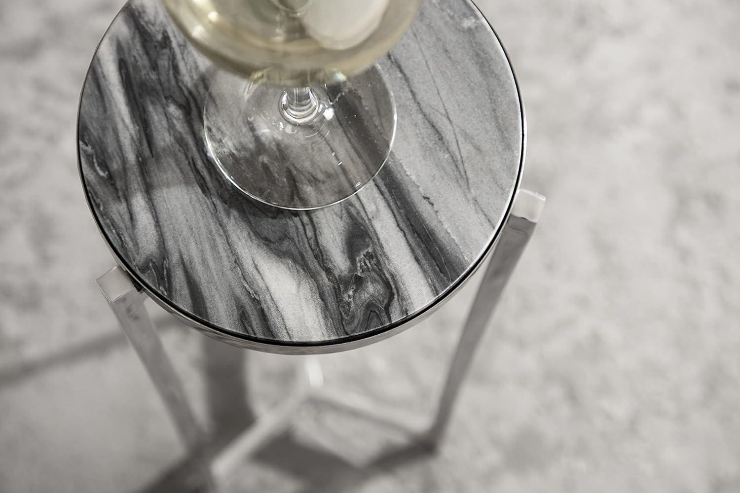 imageKate and Laurel Aguilar Modern Round Drink Table 9 x 9 x 23 Emperador Brown Marble and Black Genuine Marble Accent Table for Use as Indoor Plant Stand or Pedestal Martini TableSilver