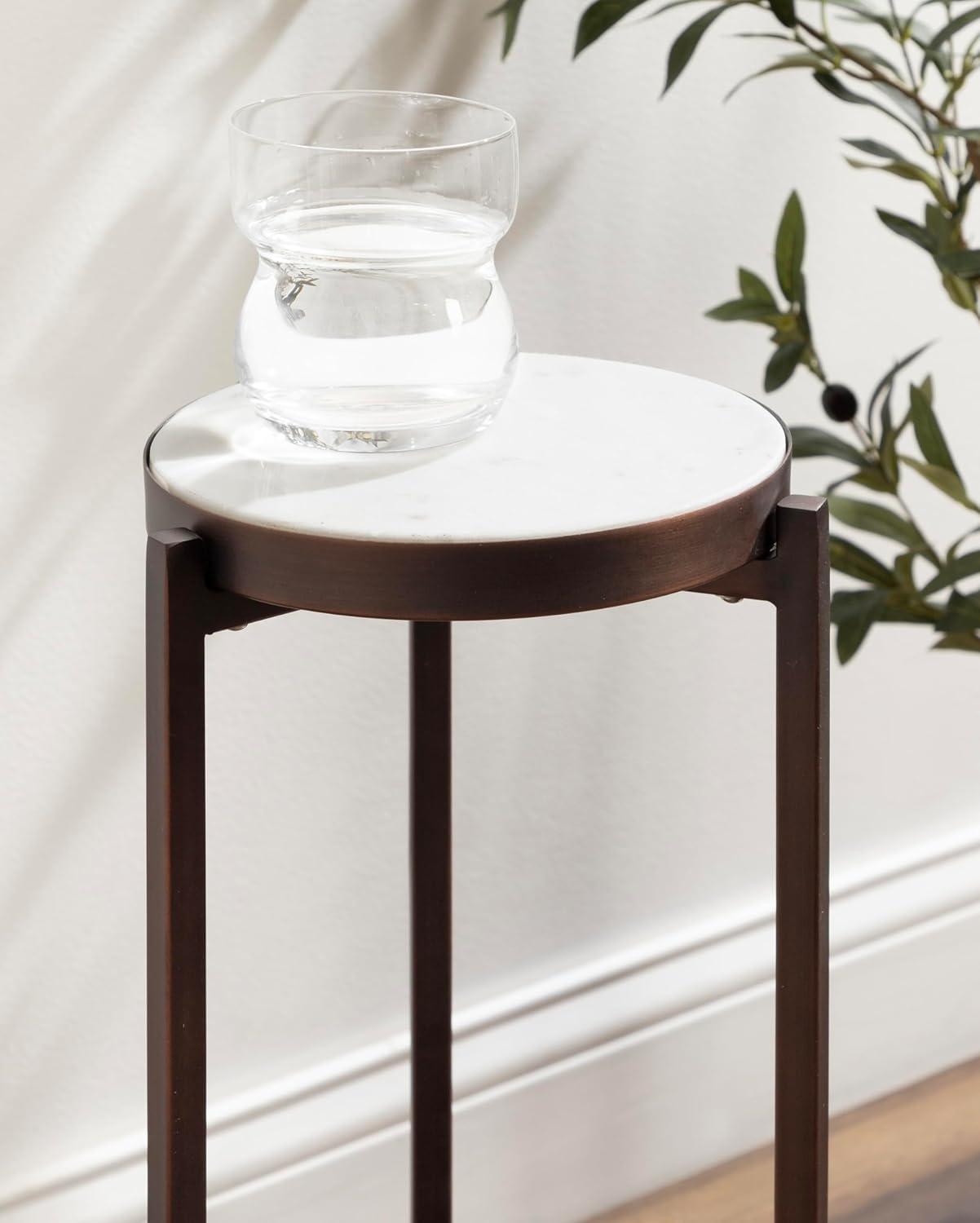 imageKate and Laurel Aguilar Modern Round Drink Table 9 x 9 x 23 Emperador Brown Marble and Black Genuine Marble Accent Table for Use as Indoor Plant Stand or Pedestal Martini TableBronze