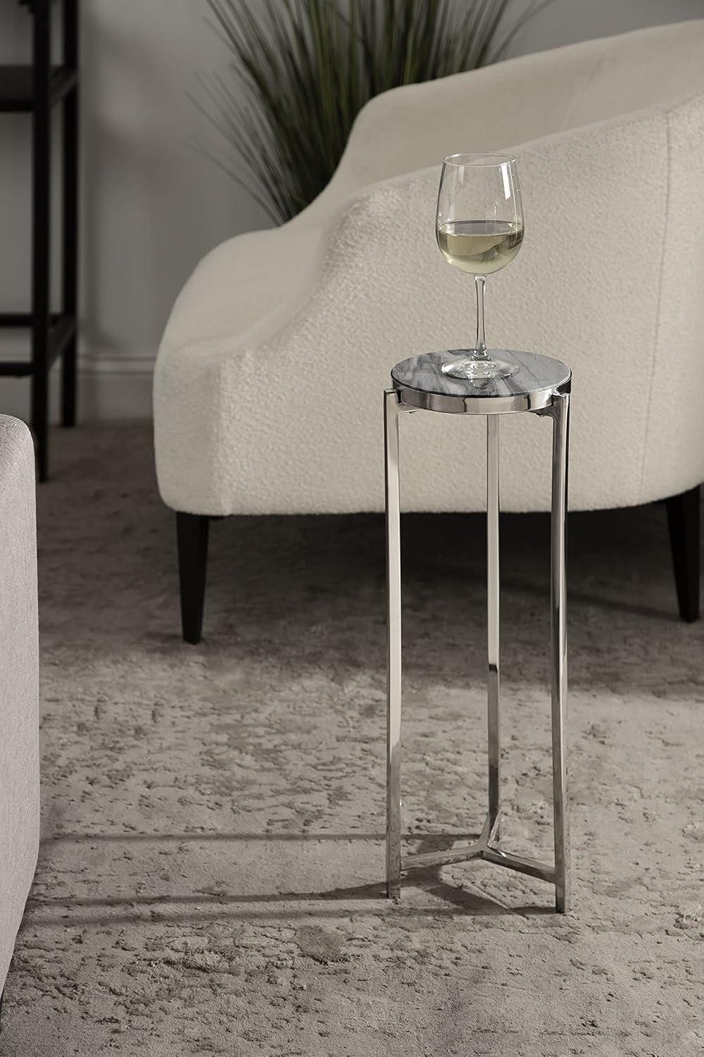 imageKate and Laurel Aguilar Modern Round Drink Table 9 x 9 x 23 Emperador Brown Marble and Black Genuine Marble Accent Table for Use as Indoor Plant Stand or Pedestal Martini TableSilver