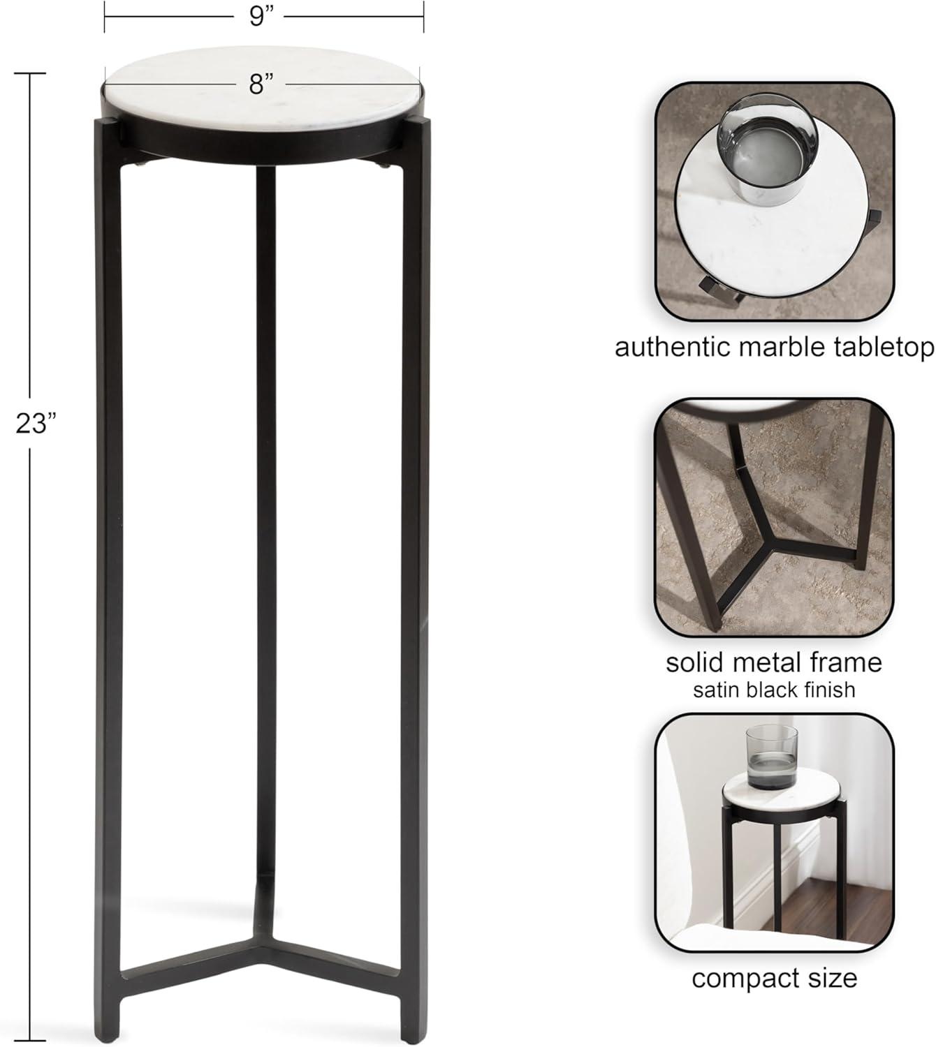 imageKate and Laurel Aguilar Modern Round Drink Table 9 x 9 x 23 Emperador Brown Marble and Black Genuine Marble Accent Table for Use as Indoor Plant Stand or Pedestal Martini TableBlack