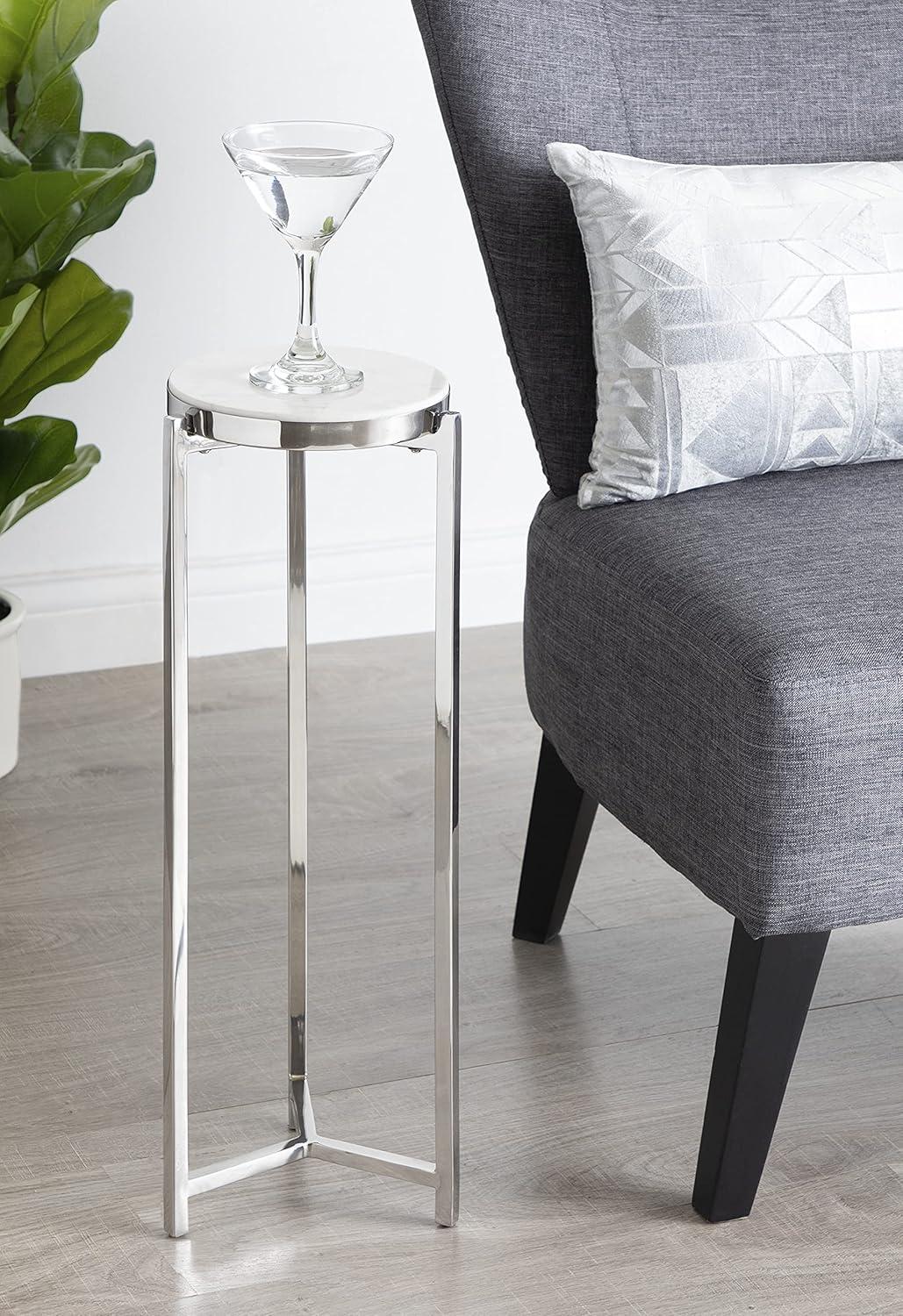 imageKate and Laurel Aguilar Modern Round Drink Table 9 x 9 x 23 Emperador Brown Marble and Black Genuine Marble Accent Table for Use as Indoor Plant Stand or Pedestal Martini TableSilverWhite