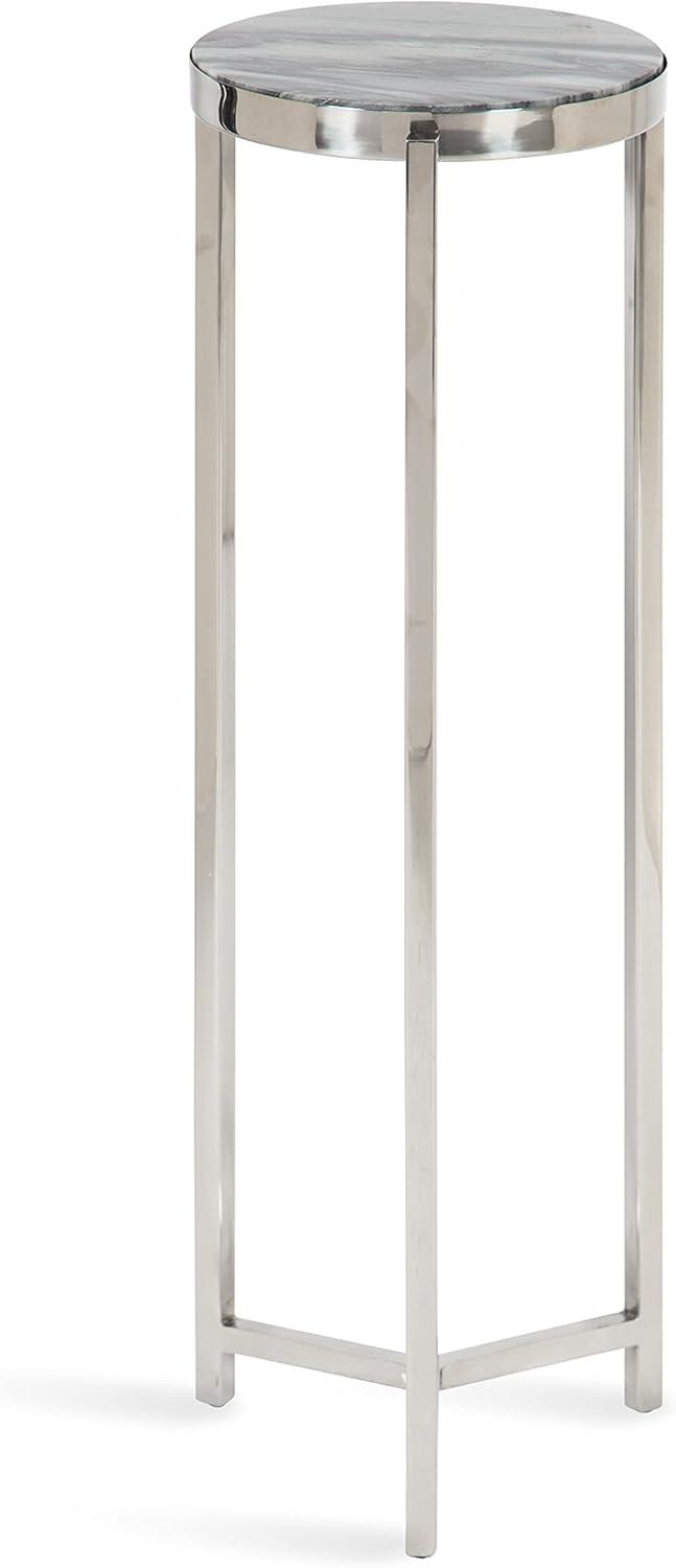 imageKate and Laurel Aguilar Modern Round Drink Table 9 x 9 x 23 Emperador Brown Marble and Black Genuine Marble Accent Table for Use as Indoor Plant Stand or Pedestal Martini TableSilver
