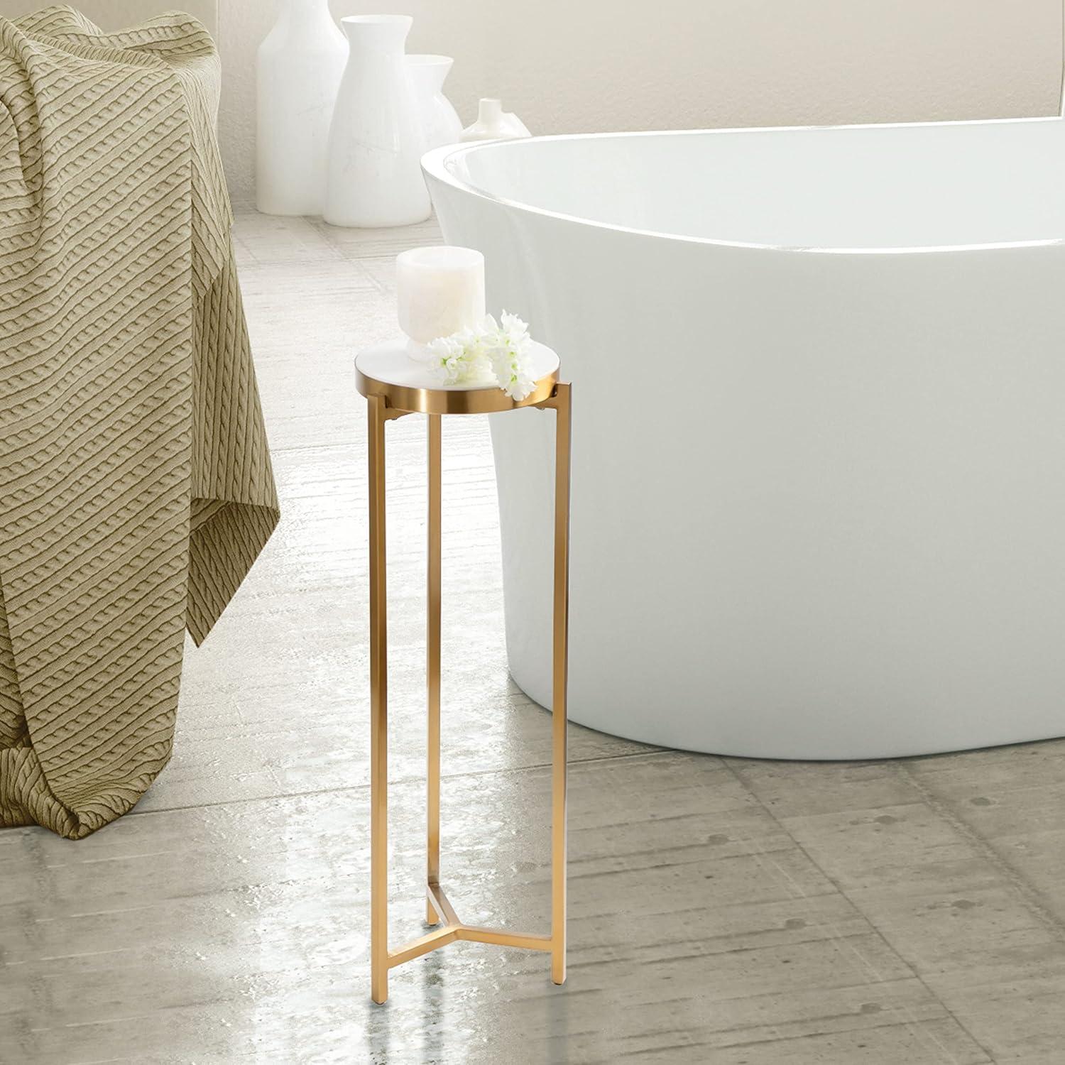 imageKate and Laurel Aguilar Modern Round Drink Table 9 x 9 x 23 Emperador Brown Marble and Black Genuine Marble Accent Table for Use as Indoor Plant Stand or Pedestal Martini TableGold