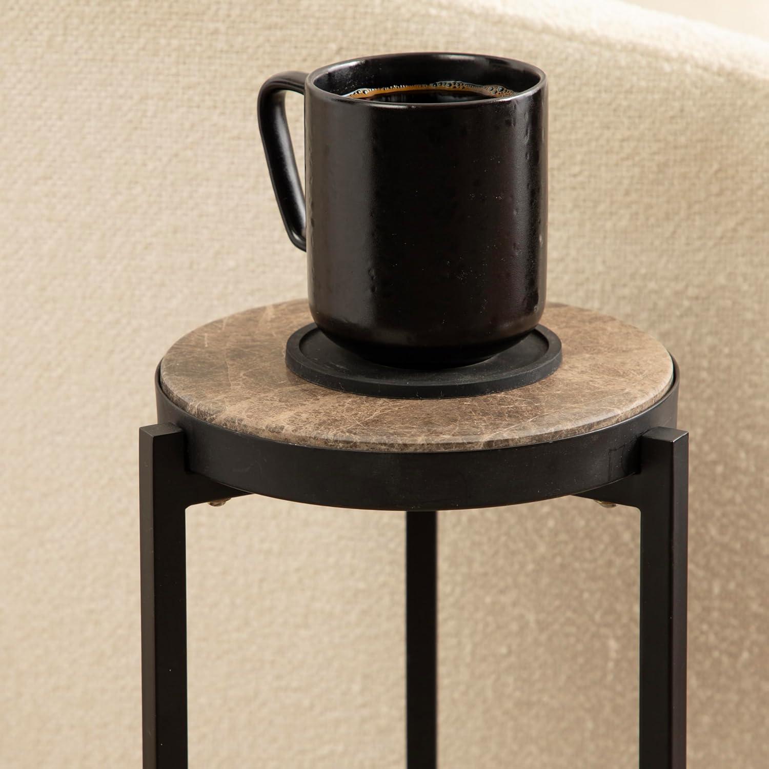 imageKate and Laurel Aguilar Modern Round Drink Table 9 x 9 x 23 Emperador Brown Marble and Black Genuine Marble Accent Table for Use as Indoor Plant Stand or Pedestal Martini TableBrownBlack