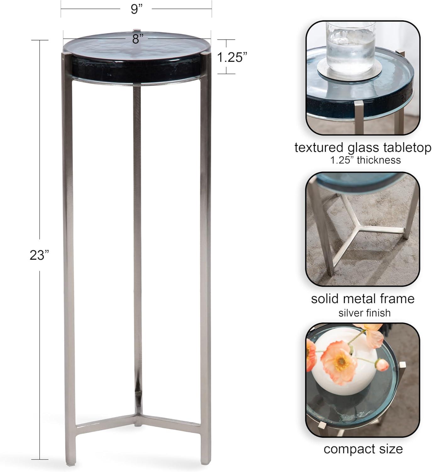 imageKate and Laurel Aguilar Modern Round Drink Table 9 x 9 x 23 Emperador Brown Marble and Black Genuine Marble Accent Table for Use as Indoor Plant Stand or Pedestal Martini TableSilverBlue
