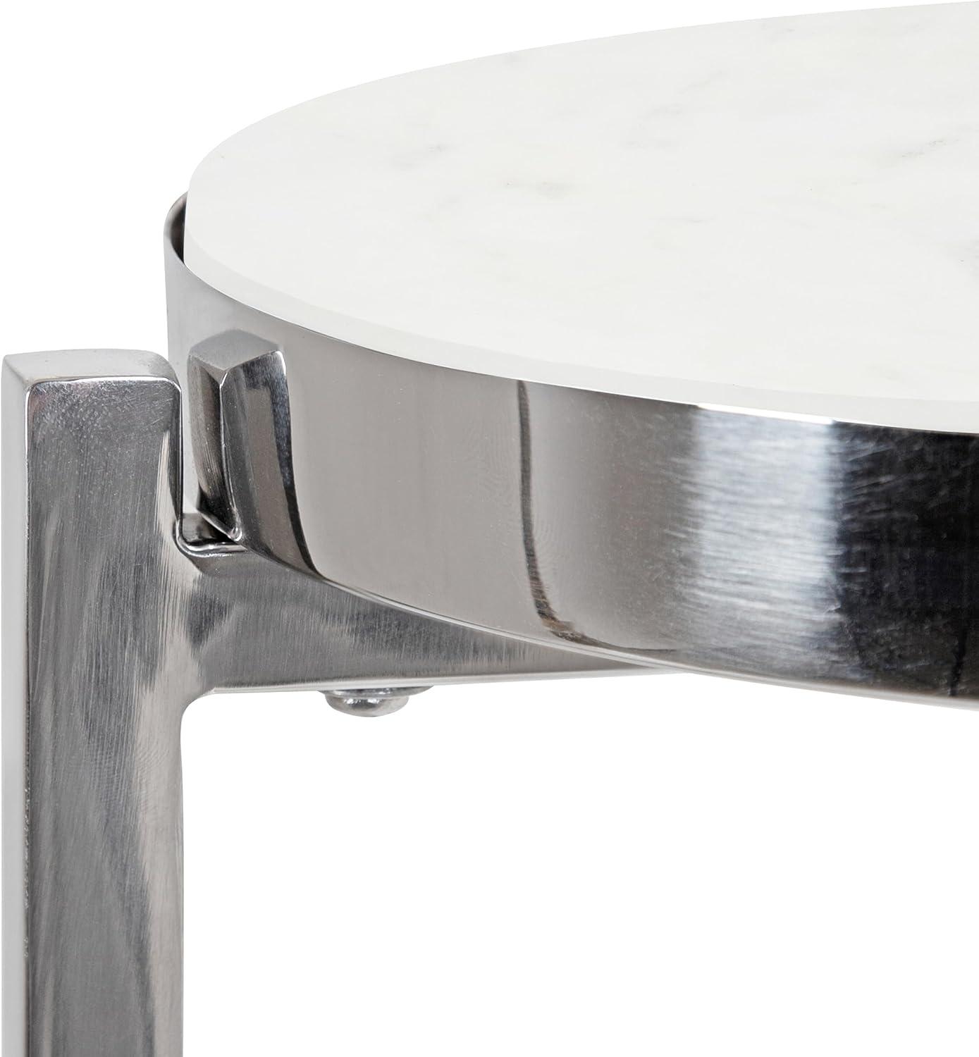 imageKate and Laurel Aguilar Modern Round Drink Table 9 x 9 x 23 Emperador Brown Marble and Black Genuine Marble Accent Table for Use as Indoor Plant Stand or Pedestal Martini TableSilverWhite