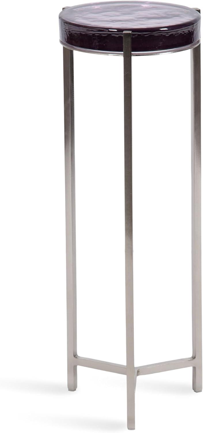 imageKate and Laurel Aguilar Modern Round Drink Table 9 x 9 x 23 Emperador Brown Marble and Black Genuine Marble Accent Table for Use as Indoor Plant Stand or Pedestal Martini TableSilverPurple