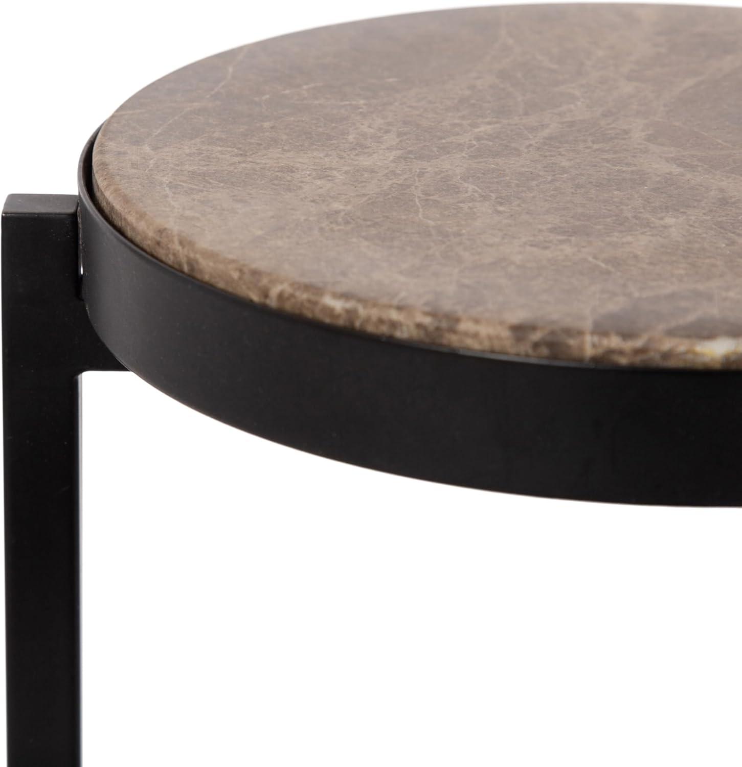 imageKate and Laurel Aguilar Modern Round Drink Table 9 x 9 x 23 Emperador Brown Marble and Black Genuine Marble Accent Table for Use as Indoor Plant Stand or Pedestal Martini TableBrownBlack