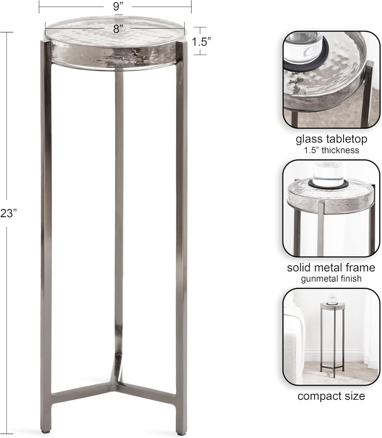 imageKate and Laurel Aguilar Modern Round Drink Table 9 x 9 x 23 Emperador Brown Marble and Black Genuine Marble Accent Table for Use as Indoor Plant Stand or Pedestal Martini TablePewter