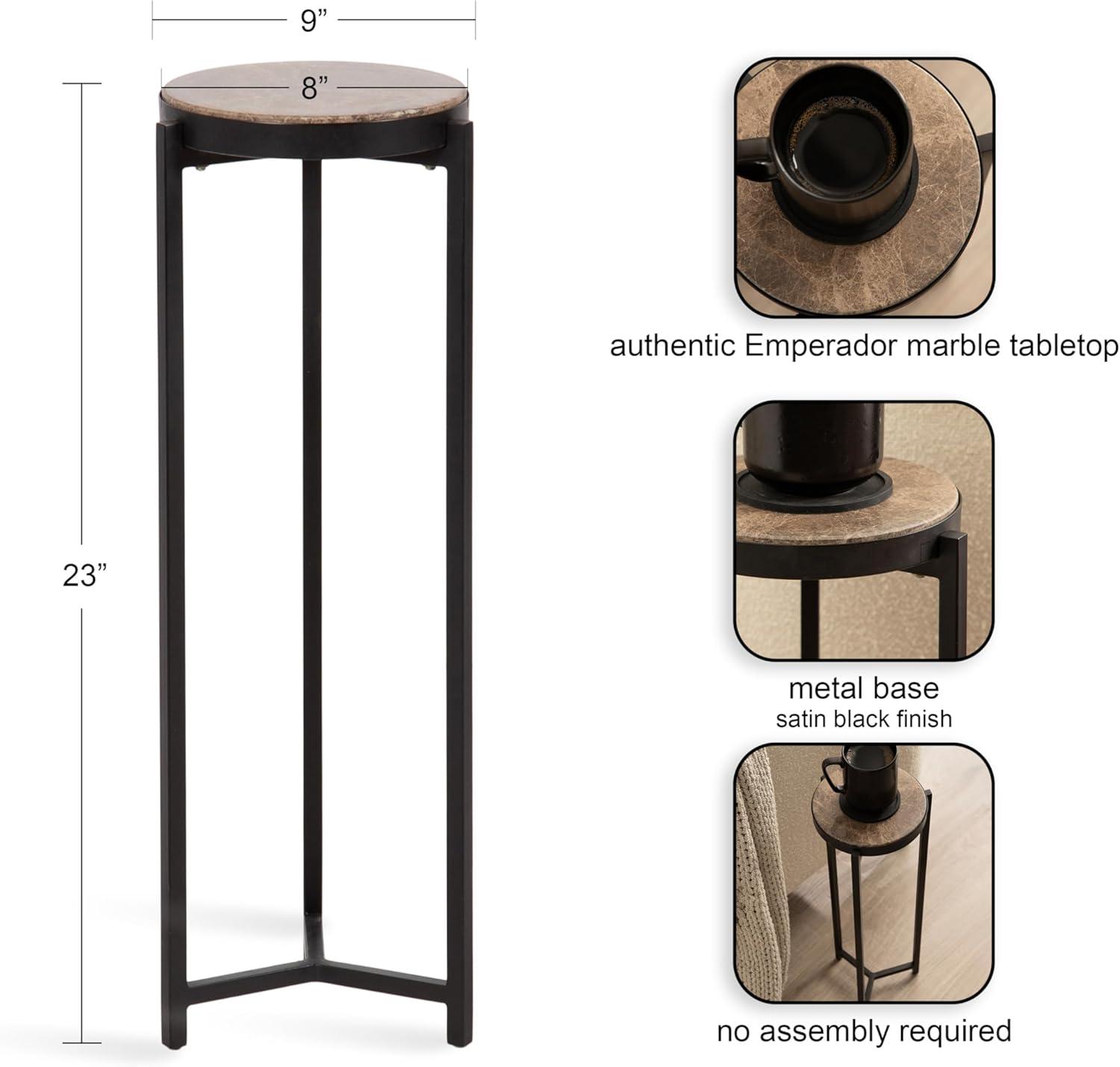 imageKate and Laurel Aguilar Modern Round Drink Table 9 x 9 x 23 Emperador Brown Marble and Black Genuine Marble Accent Table for Use as Indoor Plant Stand or Pedestal Martini TableBrownBlack