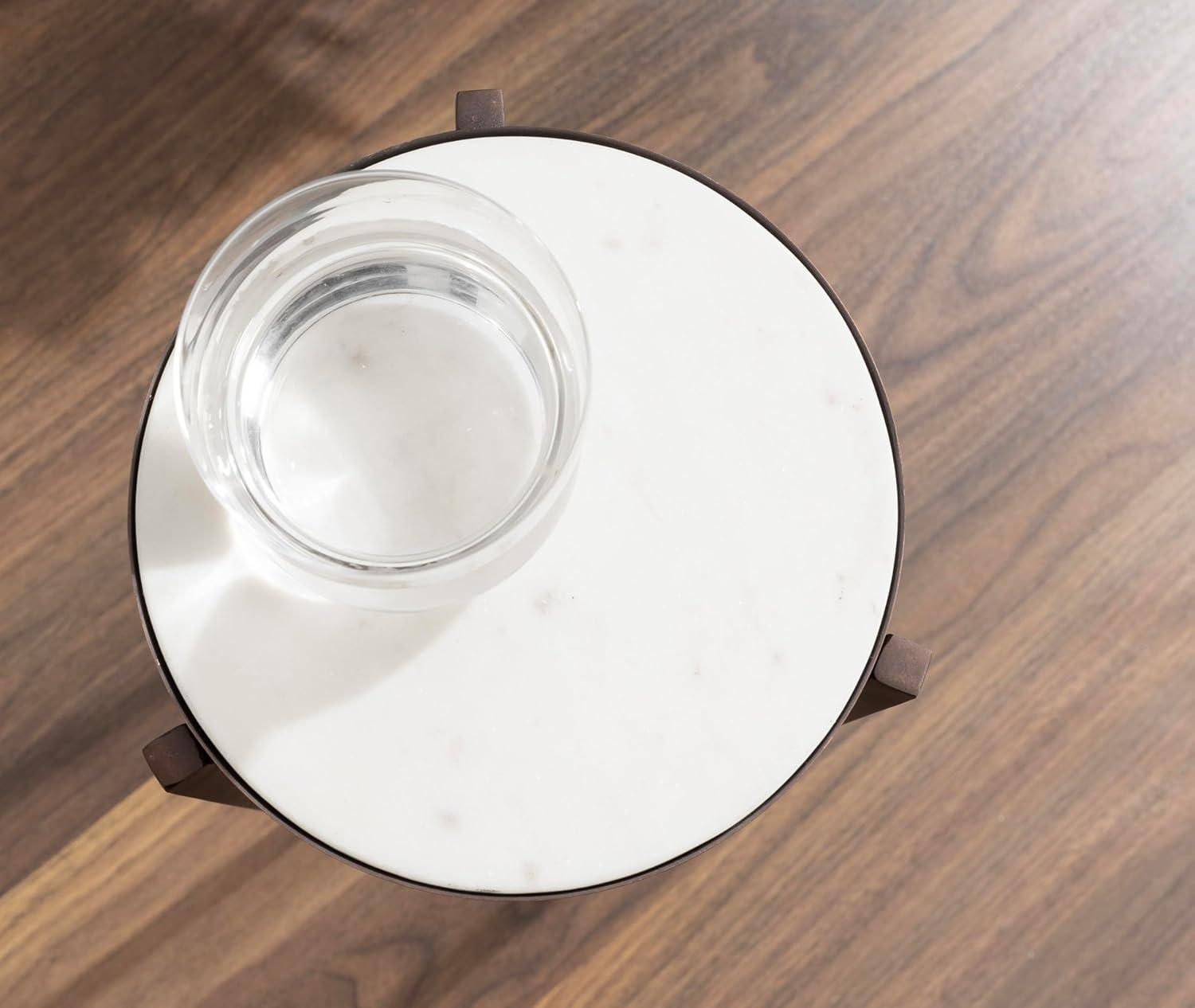 imageKate and Laurel Aguilar Modern Round Drink Table 9 x 9 x 23 Emperador Brown Marble and Black Genuine Marble Accent Table for Use as Indoor Plant Stand or Pedestal Martini TableBronze