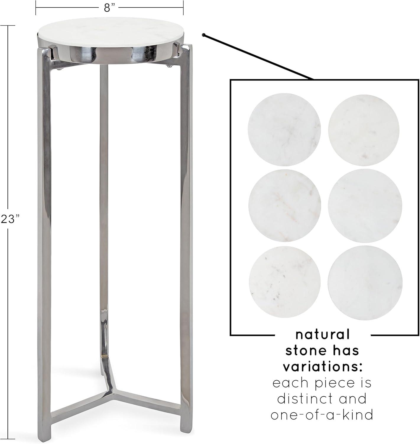 imageKate and Laurel Aguilar Modern Round Drink Table 9 x 9 x 23 Emperador Brown Marble and Black Genuine Marble Accent Table for Use as Indoor Plant Stand or Pedestal Martini TableSilverWhite