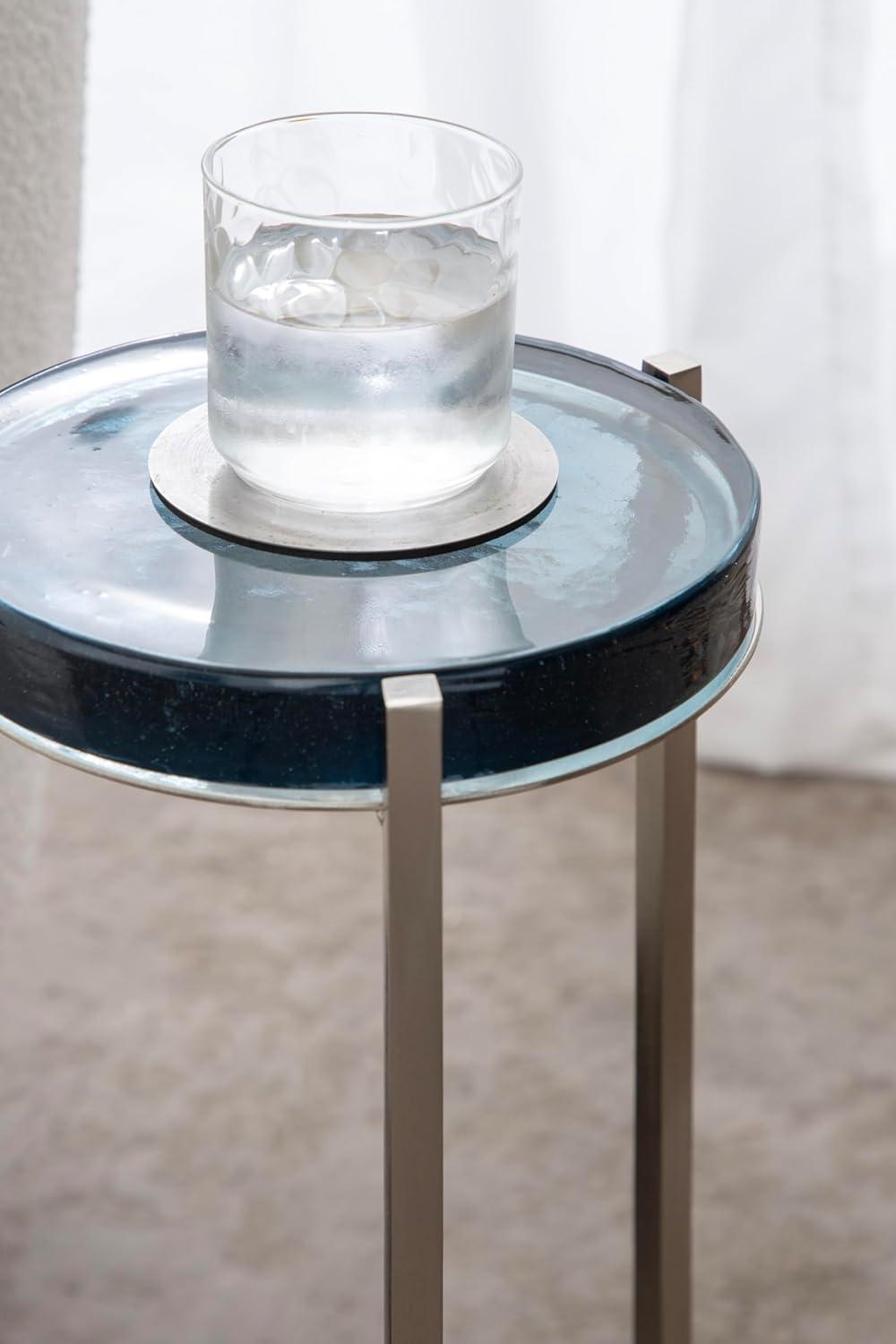 imageKate and Laurel Aguilar Modern Round Drink Table 9 x 9 x 23 Emperador Brown Marble and Black Genuine Marble Accent Table for Use as Indoor Plant Stand or Pedestal Martini TableSilverBlue