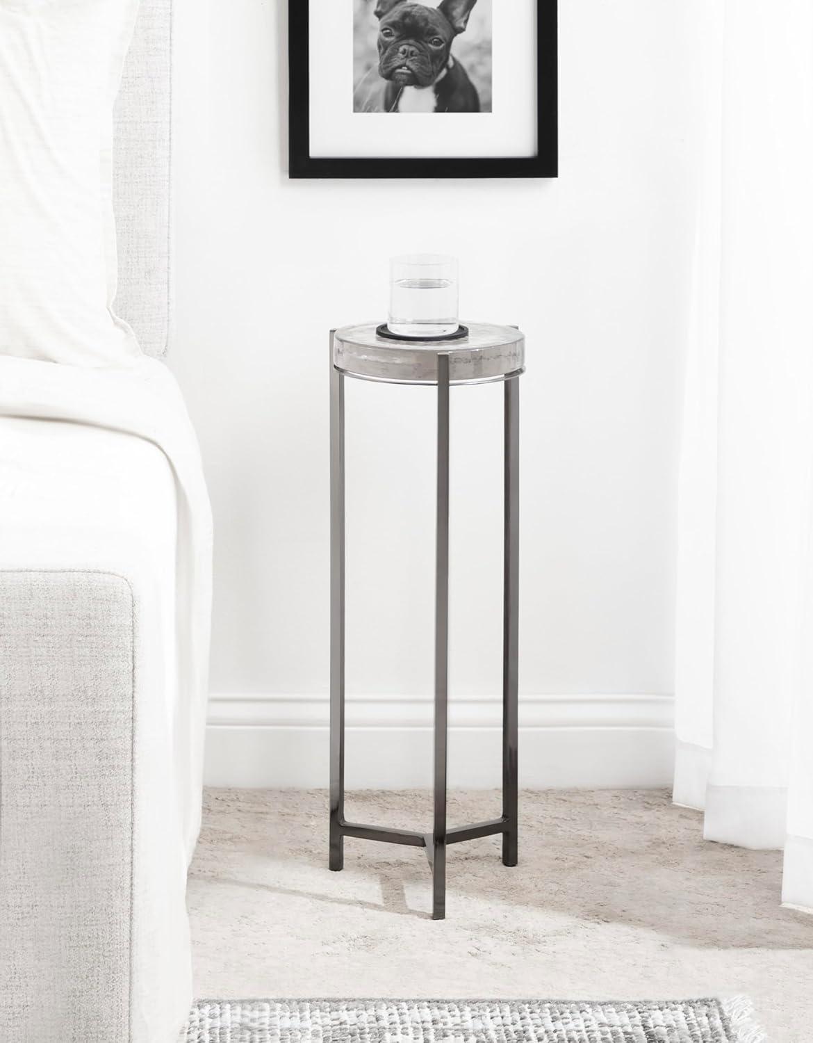 imageKate and Laurel Aguilar Modern Round Drink Table 9 x 9 x 23 Emperador Brown Marble and Black Genuine Marble Accent Table for Use as Indoor Plant Stand or Pedestal Martini TablePewter