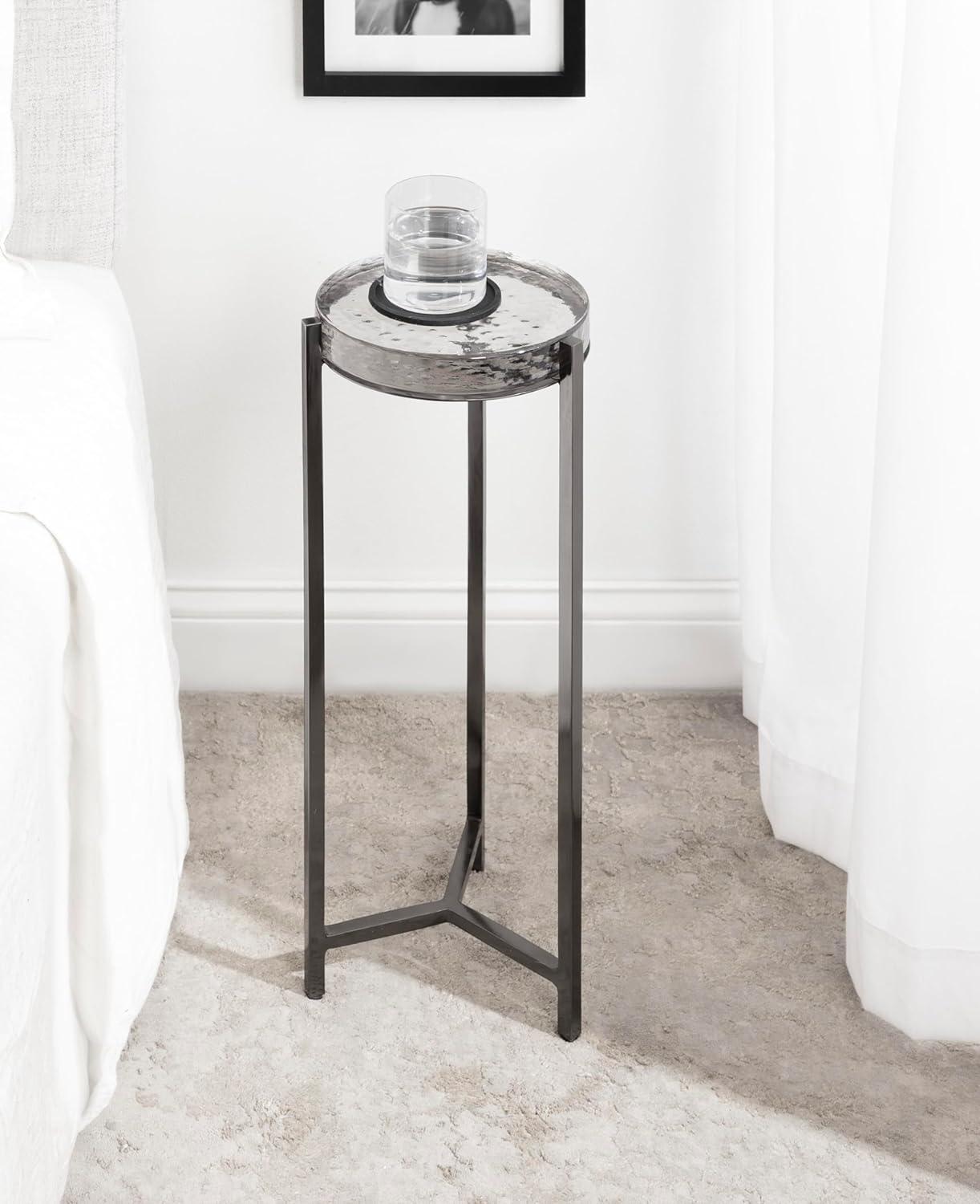 imageKate and Laurel Aguilar Modern Round Drink Table 9 x 9 x 23 Emperador Brown Marble and Black Genuine Marble Accent Table for Use as Indoor Plant Stand or Pedestal Martini TablePewter