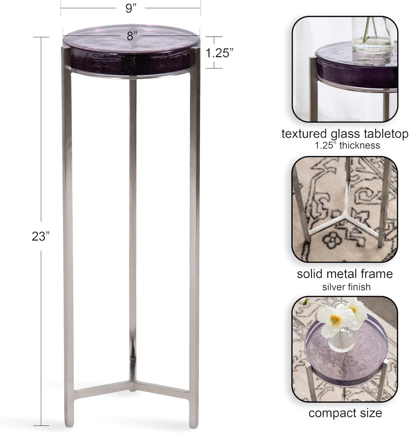 imageKate and Laurel Aguilar Modern Round Drink Table 9 x 9 x 23 Emperador Brown Marble and Black Genuine Marble Accent Table for Use as Indoor Plant Stand or Pedestal Martini TableSilverPurple