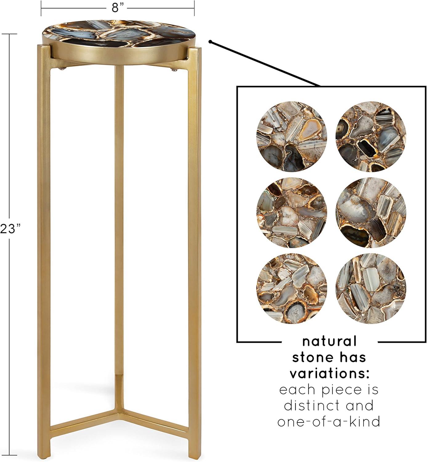 imageKate and Laurel Aguilar Modern Round Drink Table 9 x 9 x 23 Emperador Brown Marble and Black Genuine Marble Accent Table for Use as Indoor Plant Stand or Pedestal Martini TableGoldBlack