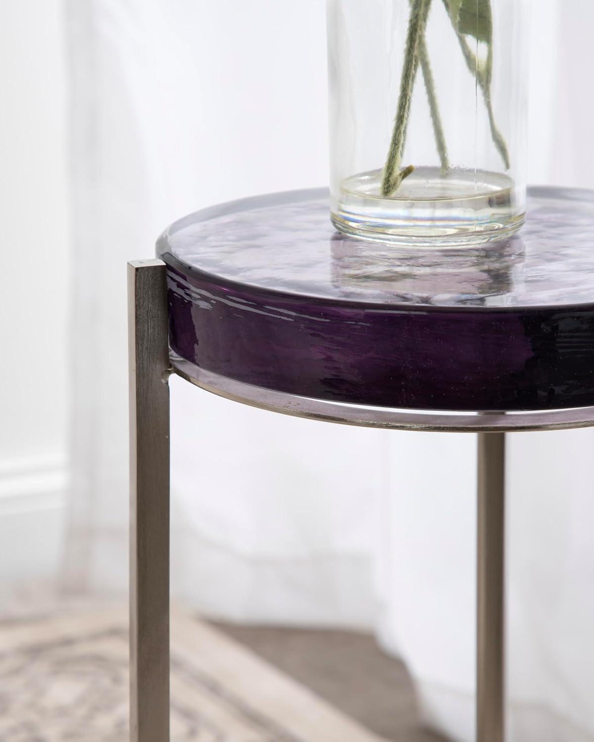 imageKate and Laurel Aguilar Modern Round Drink Table 9 x 9 x 23 Emperador Brown Marble and Black Genuine Marble Accent Table for Use as Indoor Plant Stand or Pedestal Martini TableSilverPurple