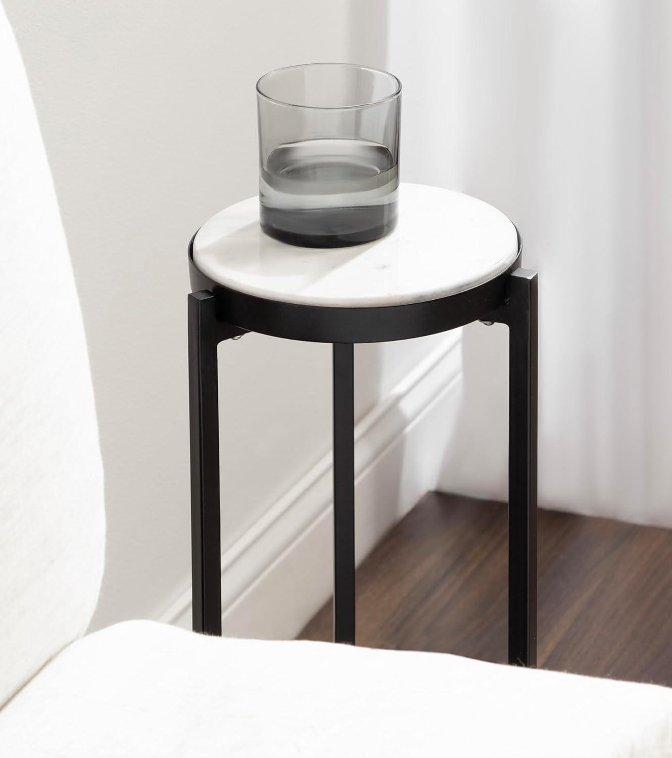 imageKate and Laurel Aguilar Modern Round Drink Table 9 x 9 x 23 Emperador Brown Marble and Black Genuine Marble Accent Table for Use as Indoor Plant Stand or Pedestal Martini TableBlack